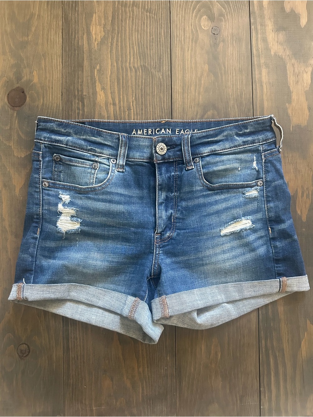 American Eagle Outfitters Women's Distressed Denim Roll-Cuff Shorts